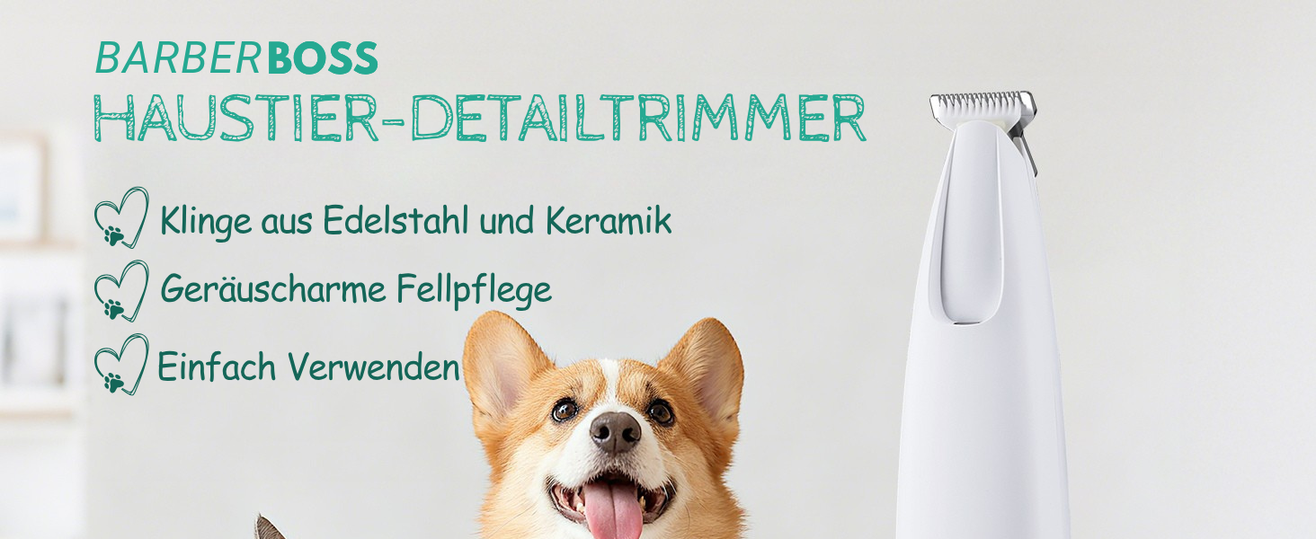 Професійний тример для собак, котів та інших тварин BarberBoss QR-9001 з LED-дисплеєм, безшумний, USB-зарядка, для грумінгу обличчя