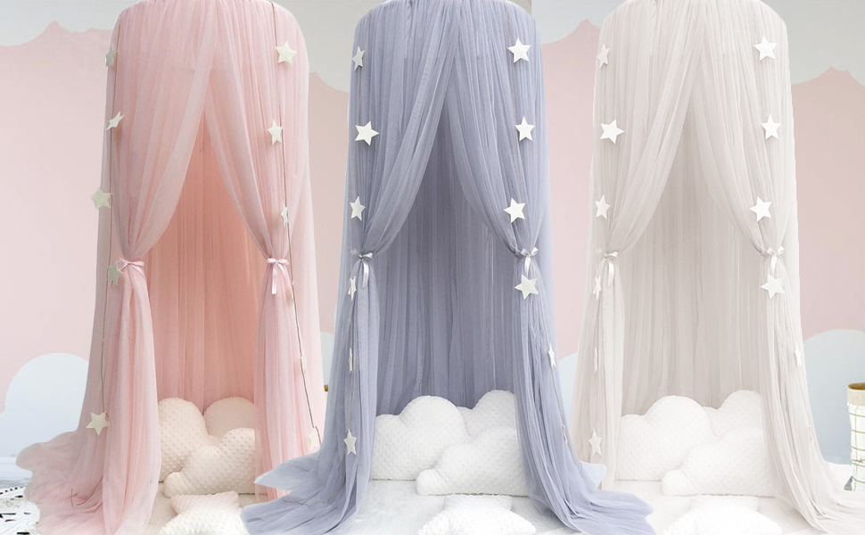 OldPAPA Kids Canopy Bed Canopy Baby Bed Mosquito Net Princess Playroom Decor Dome Premium Yarn Netting Curtains, White
