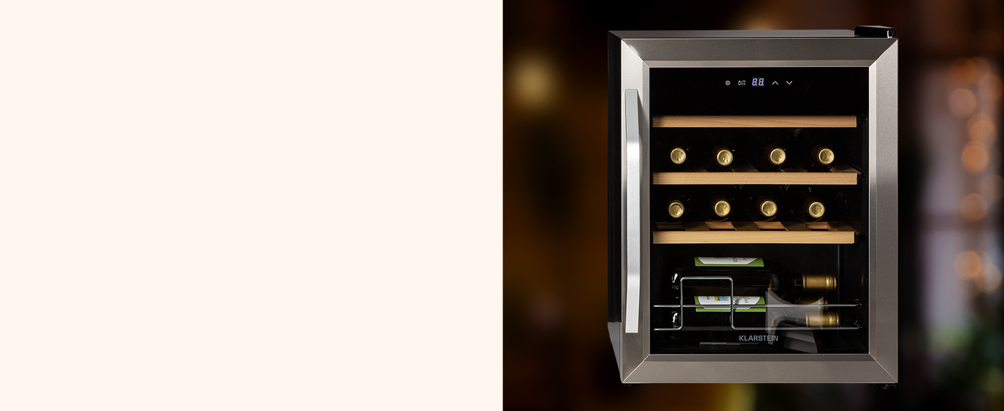 Klarstein Wine & Beverage Refrigerator - 1 Zone, UV Protection, 5-18°C, 16 Bottle Capacity, Freestanding, Silver & Black