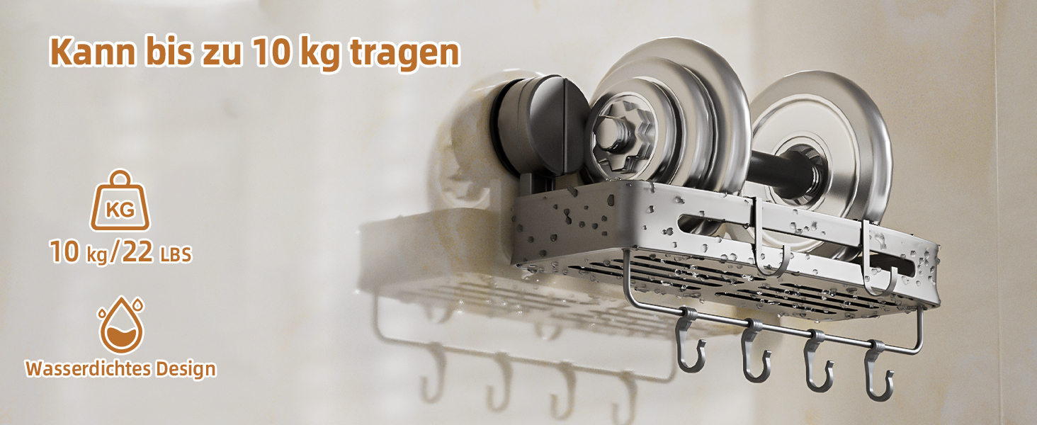 Поличка для душу на присоску без свердління, органайзер для ванної кімнати з алюмінію, сірого кольору, 20 кг, для ванної та кухні