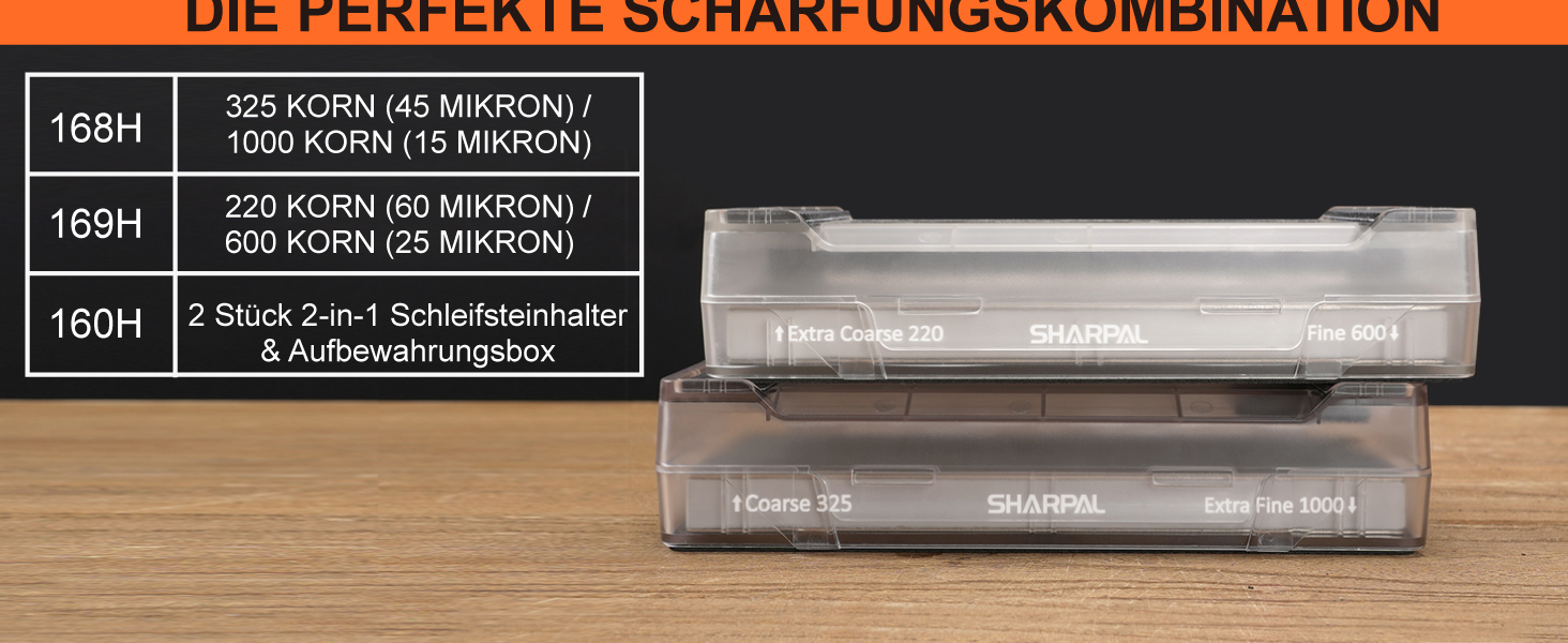 Точильний камінь SHARPAL 168H двосторонній (325/1000 грит) з кутовим направлячем та антиковзким килимком 200x75 мм, набір з кейсом