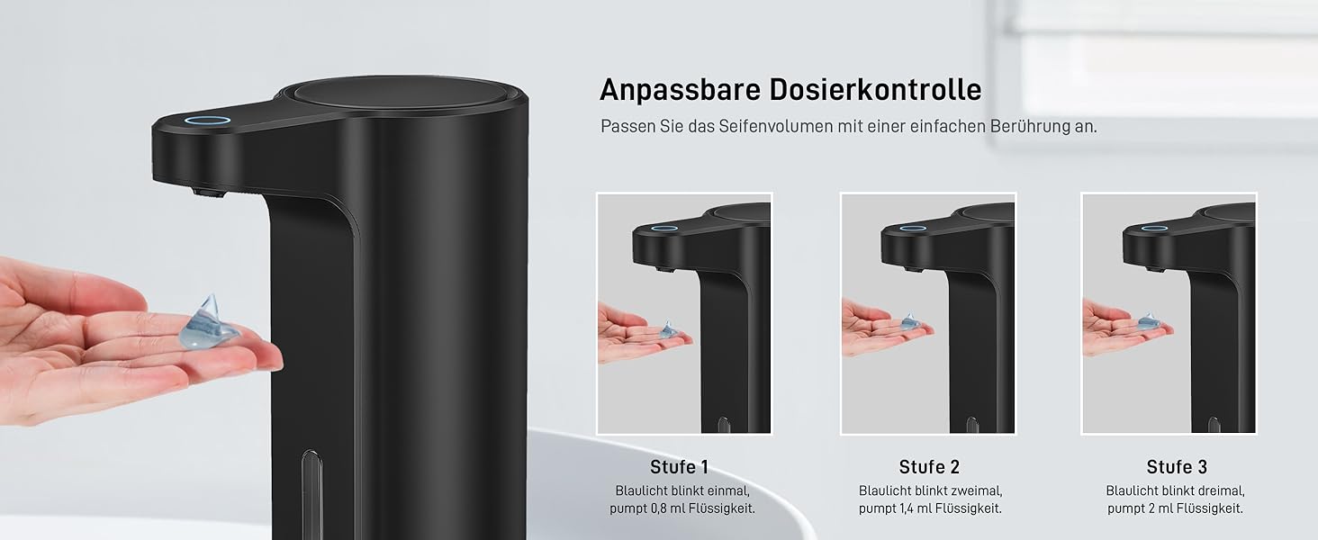Automatic Soap Dispenser with Window - Infrared Sensor, 250ml, USB Rechargeable, Waterproof, Adjustable Dosage, Drip-Free, for Kitchen & Bathroom - Matte Black