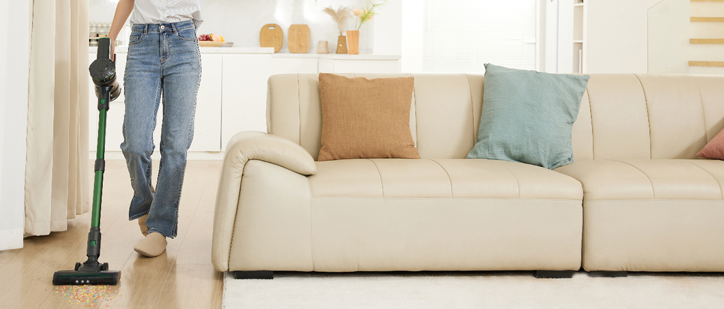 Бездротовий пилосос Vexilar Akku: 60 хв роботи, 45 kPa, 550 W, безщітковий мотор, LED дисплей, 6-в-1, тихий, для дому та авто, з насадкою для збору шерсті тварин, зелений (жовтий)