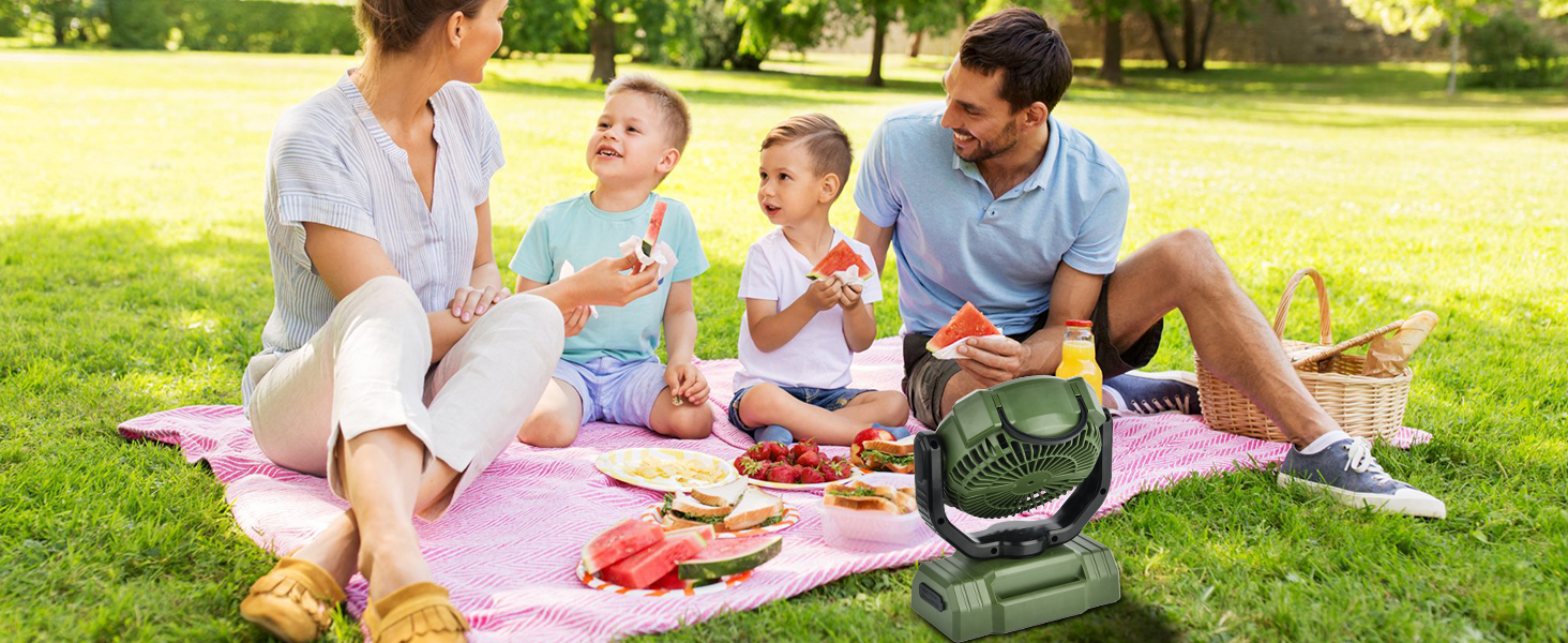 Портативний вентилятор для кемпінгу з акумулятором 10000mAh, LED-ліхтар, 270° обертання, USB-зарядка, для намету, риболовлі, офісу (зелений)