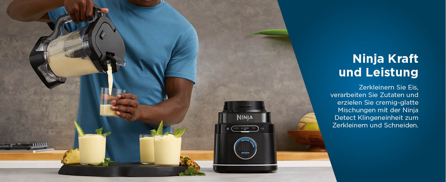 Ninja 2-in-1 Detect Power Mixer Pro with Single Serve - 1200W Power Blender with Pitcher & 2 Single Serve Cups - Smoothie, Vegetable & Frozen Drink Mixer - TB301EU