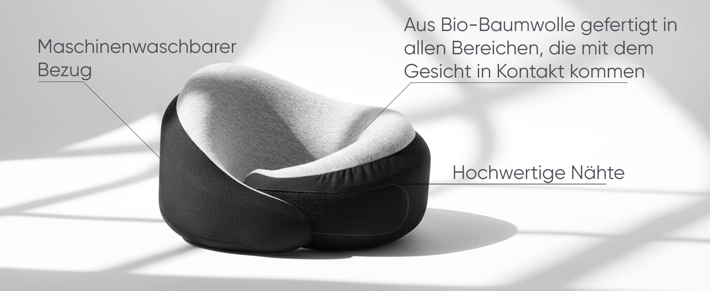 Подушка для подорожей Proglobe Luxe з піни Memory Foam (чорний). Комфортна подушка під шию для літаків з підставкою під підборіддя, компресійним мішком.