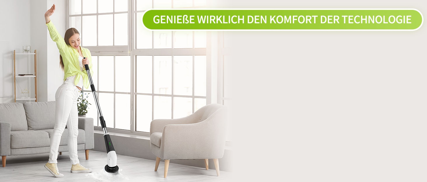 Електрична щітка для прибирання YKYI з 8 насадок, водонепроникна IPX7, для ванної, підлоги, кухні (біла)