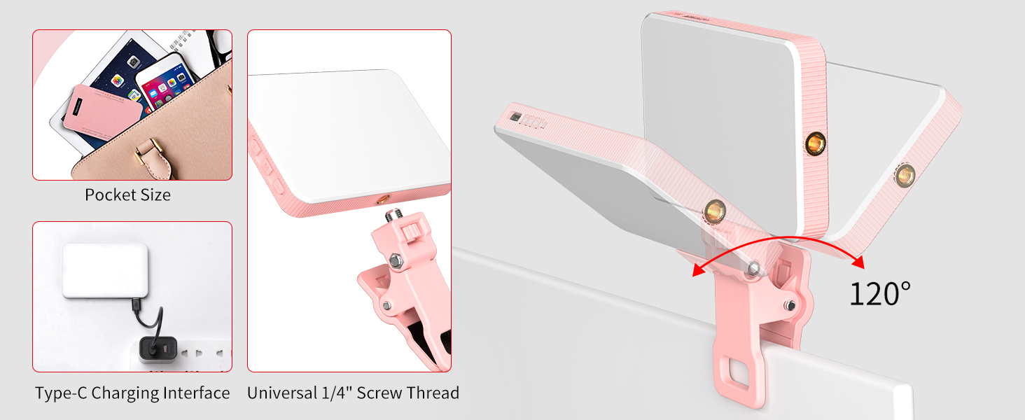 LED-відеолампа Newmowa NMW-80AI для селфі, TikTok, макіяжу та відеоконференцій (рожева)