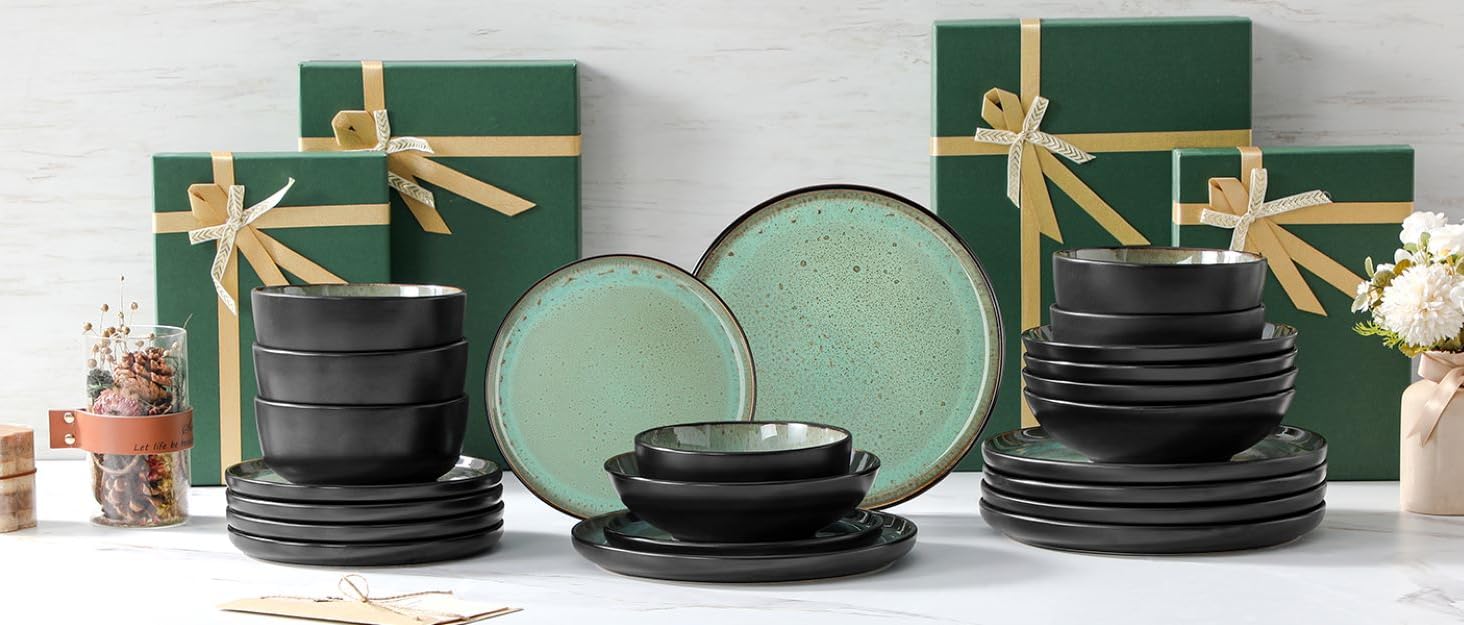 Набір посуду Steingut 24 шт. vancasso AMBER, посуд для 6 осіб, тарілки, супові тарілки, десертні тарілки, миски, реактивна глазур, колір фіолетовий, безпечний для миття в посудомийній машині