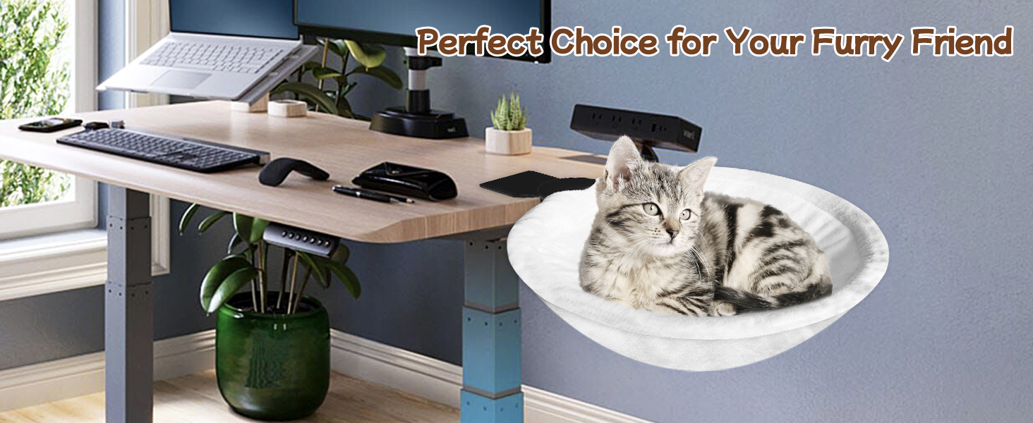 Ліжко-стіл для котів Homegroove, велике та економне, до 23 кг, м'яка гамак з штучного хутра для офісу та геймерів, знімне та пральне (біле)