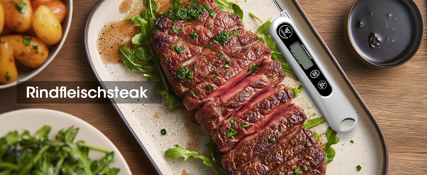 Цифровий кухонний термометр DOQAUS для м'яса, приготування їжі, випікання та гриля, швидка реакція 3s, LCD дисплей, автоматичне вмикання/вимикання (сріблястий/чорний)