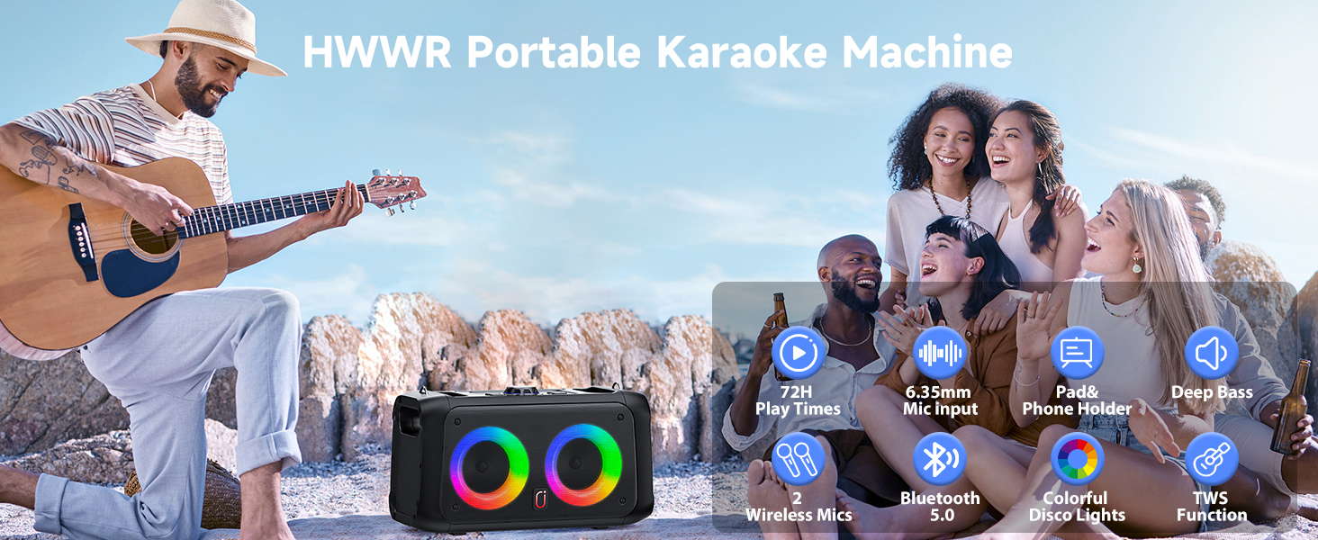 Караоке-машина JYX з 2 бездротовими мікрофонами, портативна Bluetooth-колонка для дорослих та дітей, PA-система, підтримка TF-карт/USB, AUX-вхід, TWS, модель T22T