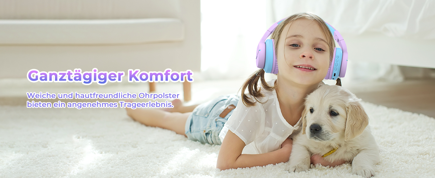 iClever Бездротові навушники для дітей з LED-підсвічуванням, Over-Ear, Bluetooth 5.2, мікрофон, BTH12, фіолетовий