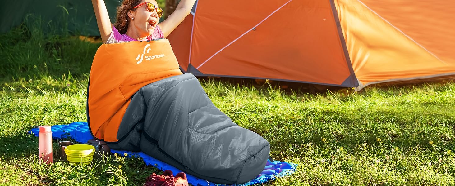Сплячий мішок Sportneer - компактний та ультралегкий (950г/1500г) - спальний мішок типу 'кокон' для кемпінгу та відпочинку на природі. Підходить для чоловіків, жінок та дорослих (Чорний, літній). 3-4 сезони