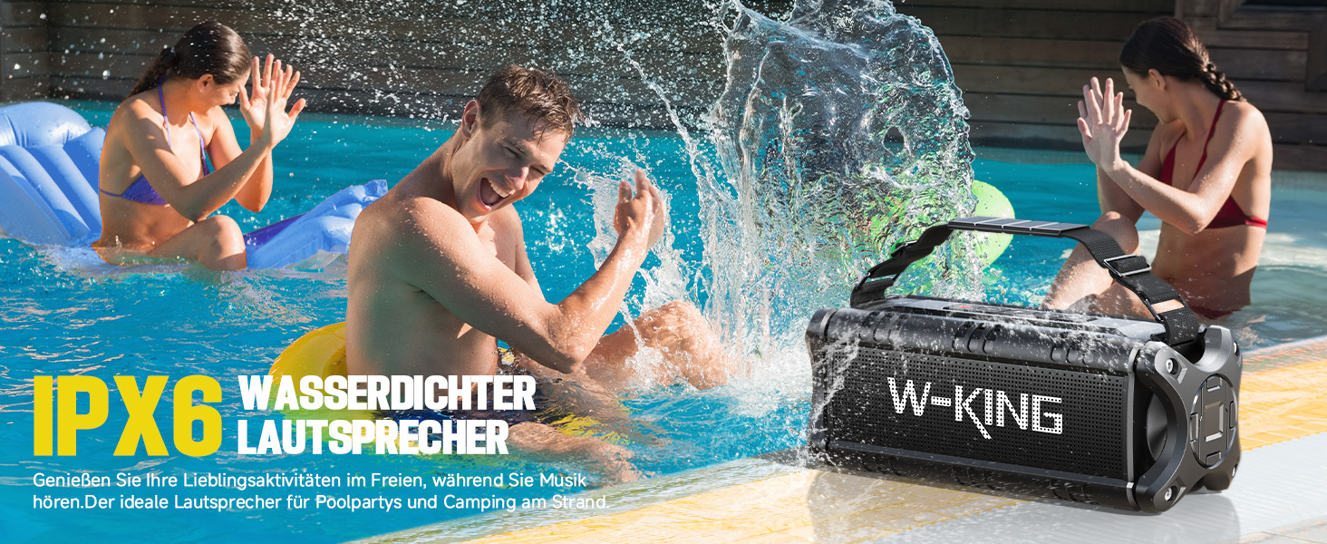 W-KING Портативна Bluetooth Колонка 90W з Глибоким Басом, DSP, 40 годин акумулятора та IPX6 Захистом від Води. Підтримка Powerbank, EQ, AUX та TF-карта. Чорний Колір. Ідеально для кемпінгу, пляжу та саду.