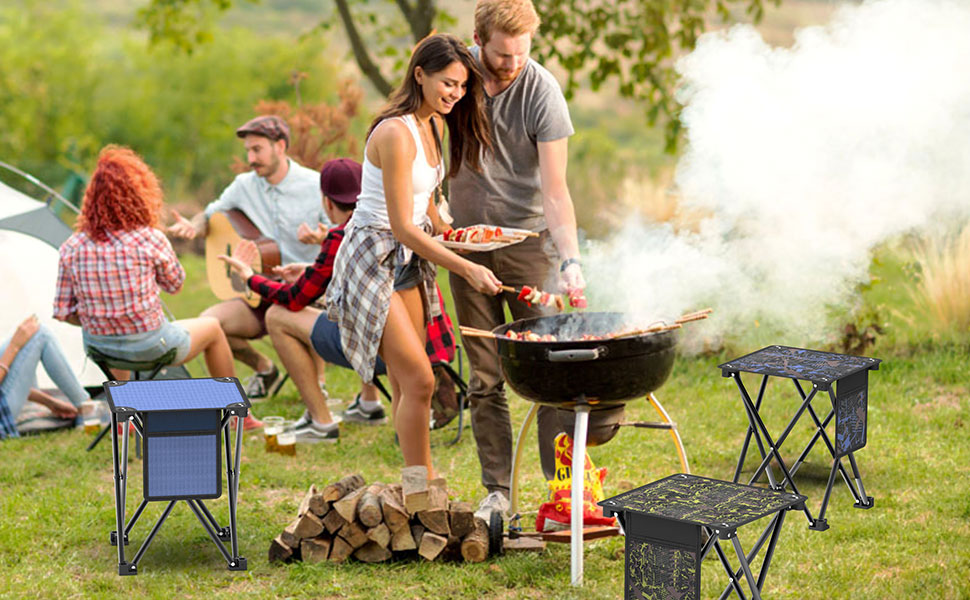 Складний туристичний стілець Aiwoxing: компактний, портативний, для кемпінгу, відпочинку на природі, риболовлі, саду та BBQ. Колір: блакитний, камуфляж.