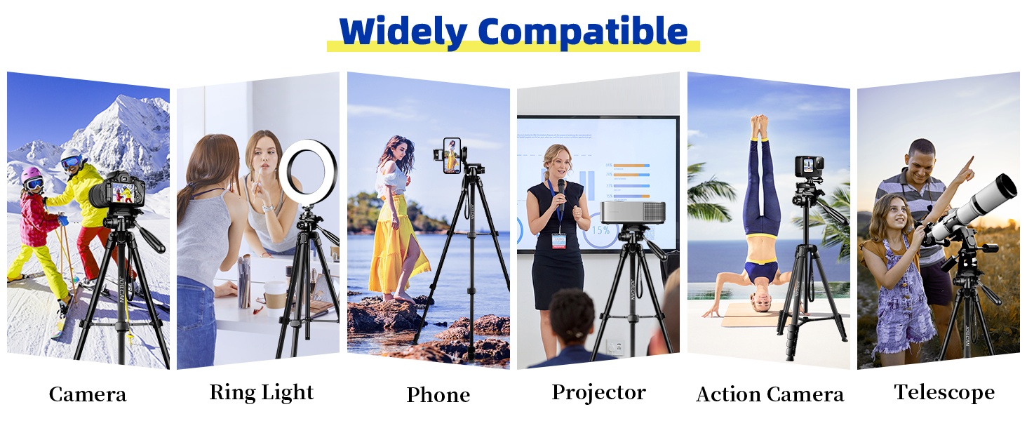 Штатив для камери JOILCAN 210.8 см: легкий трипод для смартфона, камери та селфі-палки з кульковою головкою 360° та пультом дистанційного керування. Алюмінієвий штатив з триножиною для Canon, Nikon, DSLR. Чорний.