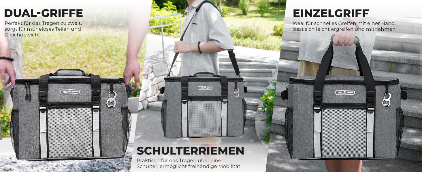 Сумка-холодильник INSMEER 50 л, велика, розкладні, для 80 банок, з відкривачем, для пікніків, кемпінгу, пляжу, сімейних поїздок на 4 особи (темно-сірий)