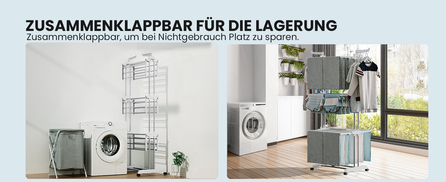 Розкладний сушильник для білизни Innotic з 4 ярусами та колесами (білий/сірий)