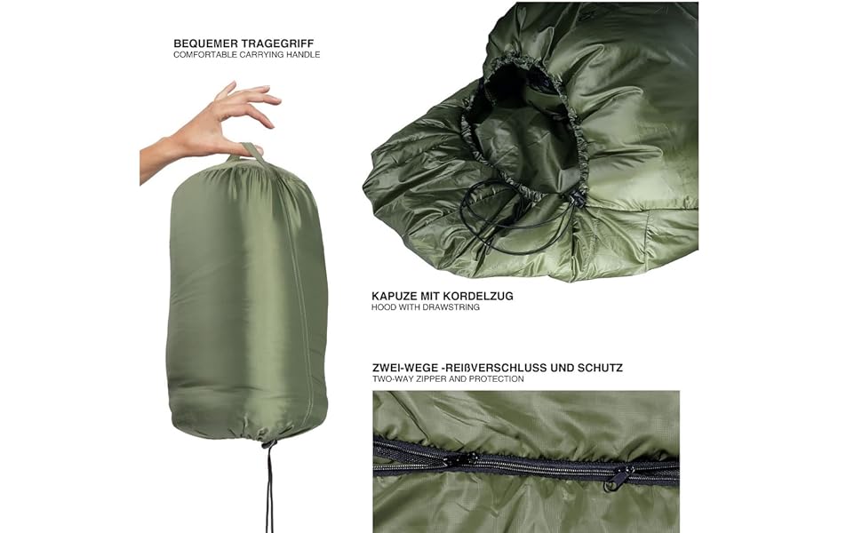 Сплячий мішок Mumiensack Thermo 3-сезонний High-Tech з мікрофібри до -13°C; Легкий, компактний, теплий (Оливковий зелений)