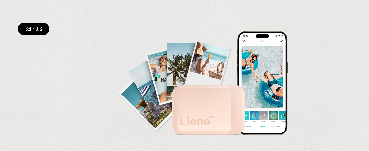 Liene Pearl K100: Портативний принтер для фотографій з 50 аркушами Zink паперу, Bluetooth 5.0, для iOS & Android, Mini, Рожевий