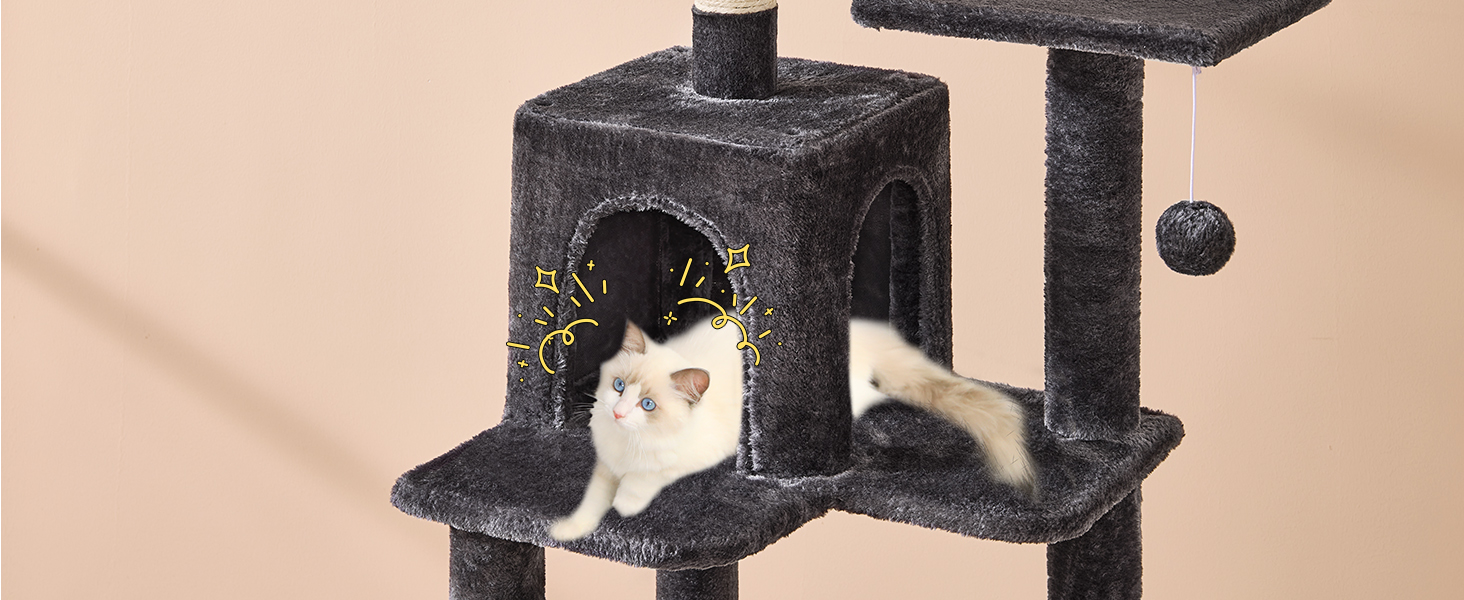 Кігтеточка для котів MSmask велика, багатоповерхова з платформами, печерами та гамаком, обтягнута сизалем (темно-сіра)