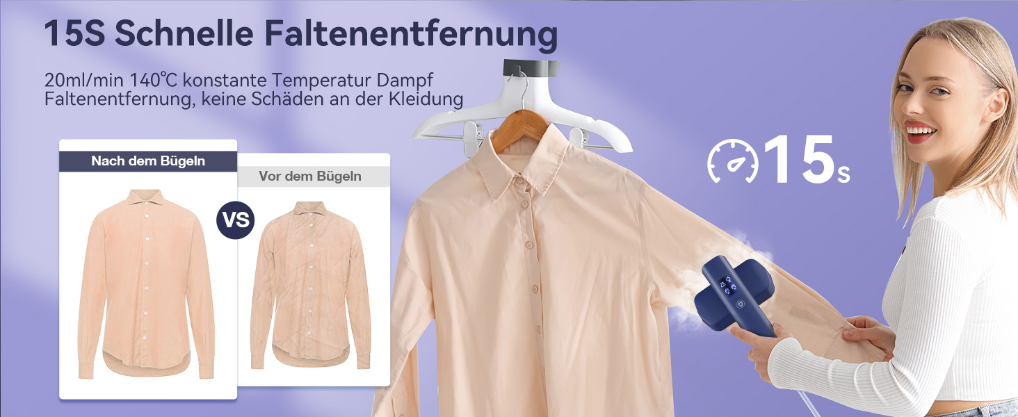 Праска Sundu Steamer: 2-в-1 відпарювач та праска для одягу, мобільна, з LED дисплеєм, 4 режими, блакитна