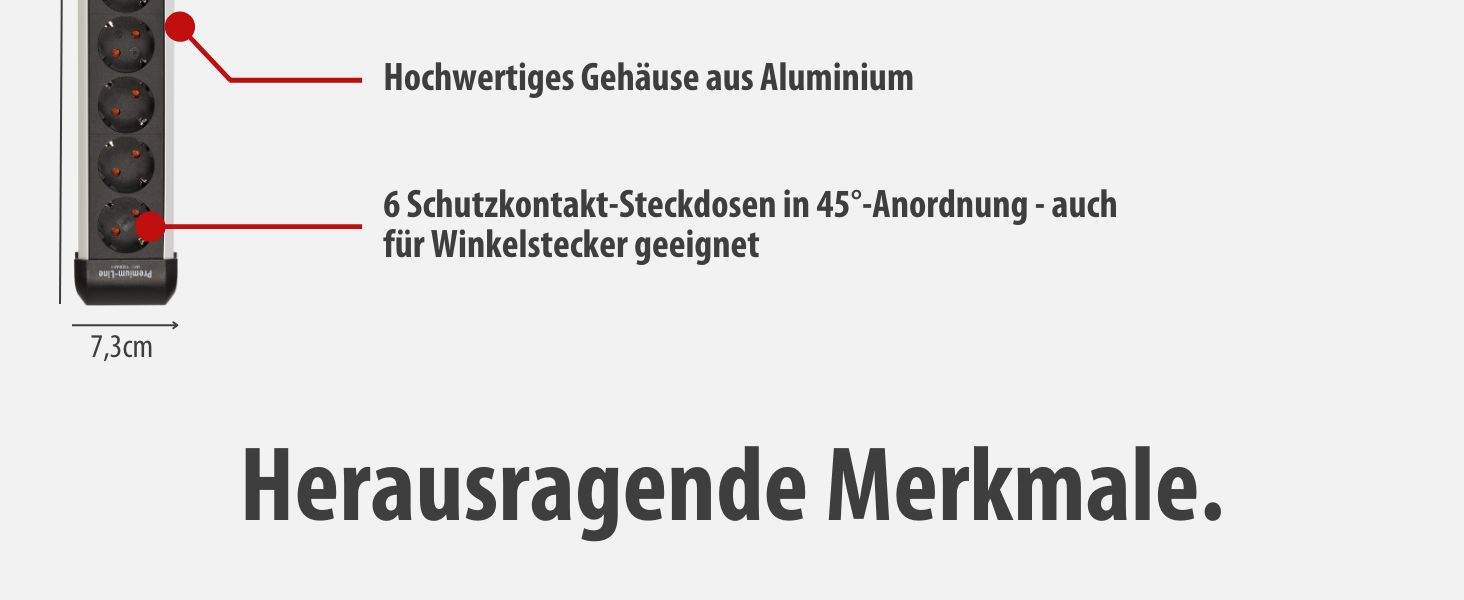 Бренненштуль Premium-Protect-Line Розподільник розеток 6-фазний з захистом від перенапруги 60 000 A (з вимикачем та 3м кабелем, Made in Germany) Срібний/чорний, Нова версія Single