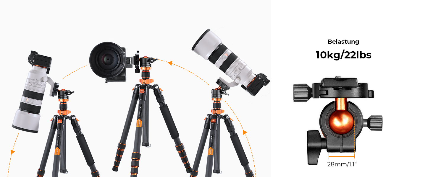 Штатив K&F Concept 172см з вуглецевого волокна, D255C4(SA255C1) - компактний штатив для камери/телефону, легкий трипод з функцією монопода, 1/4” гвинт, туристичний штатив з кульковою головкою 360° для DSLR, до 10кг