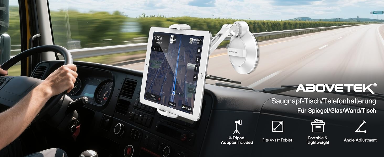 Підставка для планшету та смартфона AboveTEK з присосками, 360° обертання, для iPad/Android (4-11 дюймів), авто/дім/офіс, білий