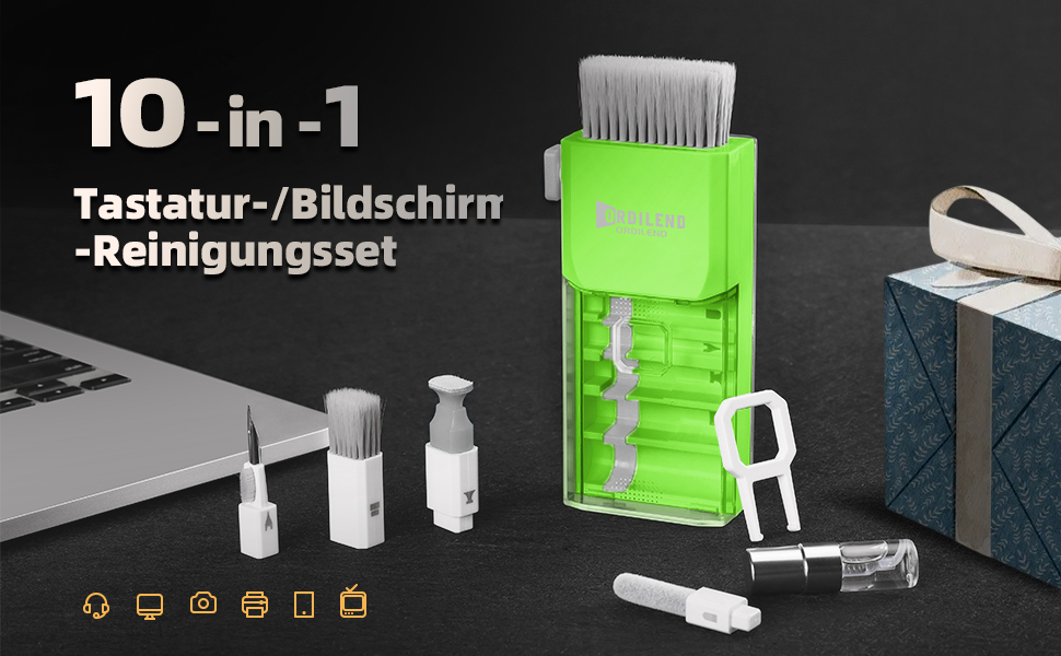 Набір для чищення клавіатури Ordilend: для смартфонів, ноутбуків, планшетів, ПК, моніторів, AirPods, з пульверизатором та щіткою
