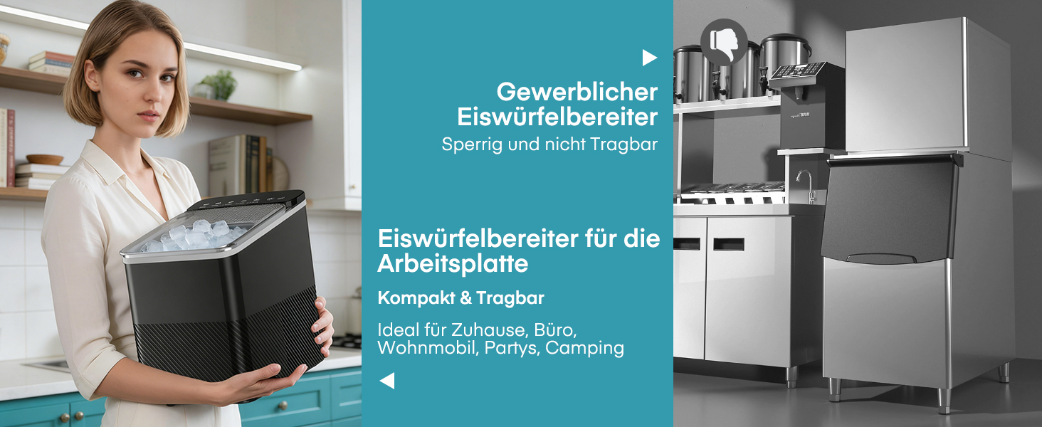 Машина для льоду FOHERE портативна, самоочисна, 14 кг/24 год, 2 розміри, компактний дизайн, керування однією кнопкою, інтелектуальні сповіщення, з лопаткою та кошиком для дому/бару/офісу/кемпінгу (чорний)