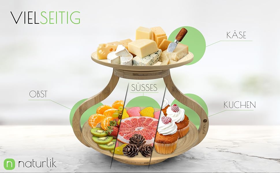 Натуралік: Двоярусна етажерка для фруктів з бамбука - Натуральне зберігання