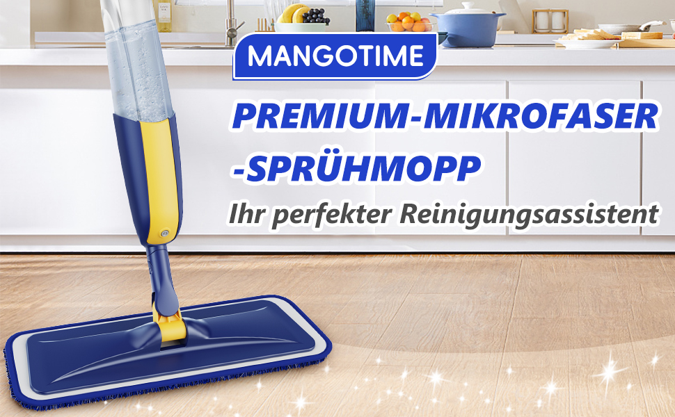 Швабра з розпилювачем MANGOTIME - швабра з розпилювачем, моп для підлоги з баком для води та 3 насадки для швидкого прибирання паркету, мармуру, дерева, ламінату (жовта)