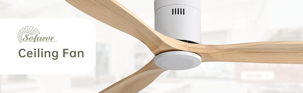 Стеляний вентилятор Sofucor з дистанційним керуванням, дерев'яний, 132 см, 6 швидкостей, DC мотор, тихий, з таймером, для спальні (без світла, монтаж врізний, натуральне дерево)