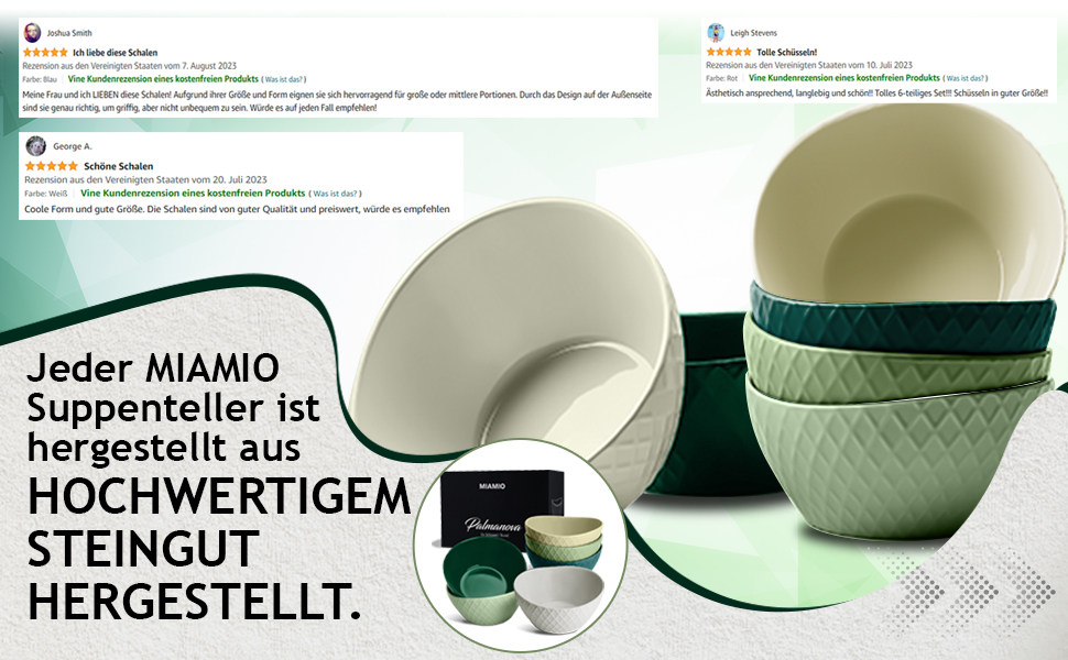 Набір мисок Miamio Palmanova (зелений) – 6 шт. по 800 мл – сучасний дизайн