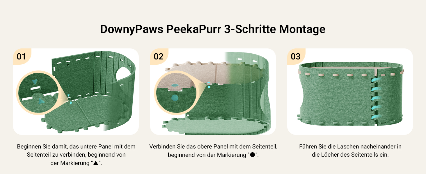 Будиночок-гніздо для котів DownyPaws з фетру, 2-ярусне котяче ліжко, 50 x 33 x 50 см. Затишний дизайн, захист кігтів, зелений колір