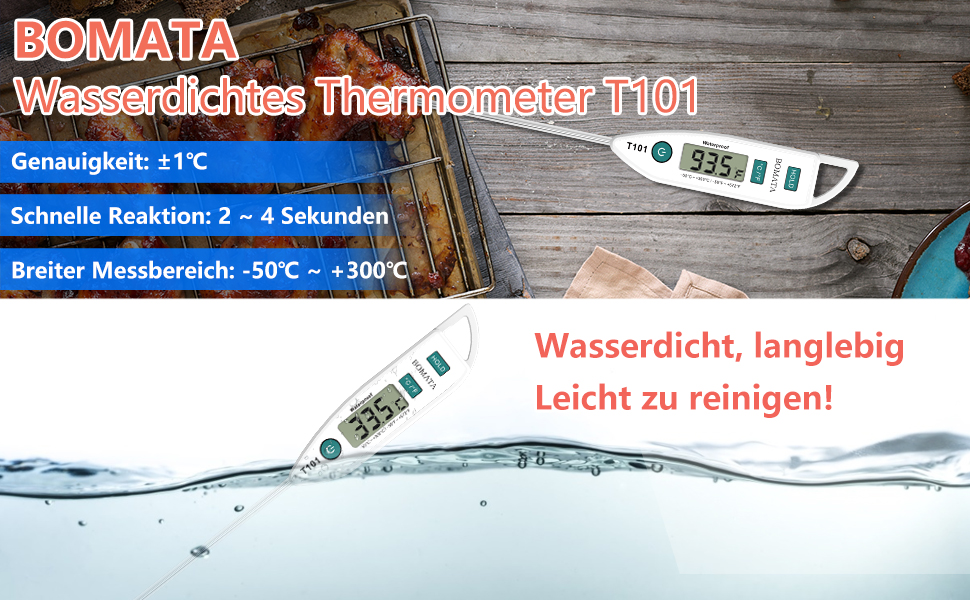 Термометр кулінарний BOMATA IPX7 вологостійкий, для їжі, рідин, приготування страв. З довгим зондом. T101 (білий)