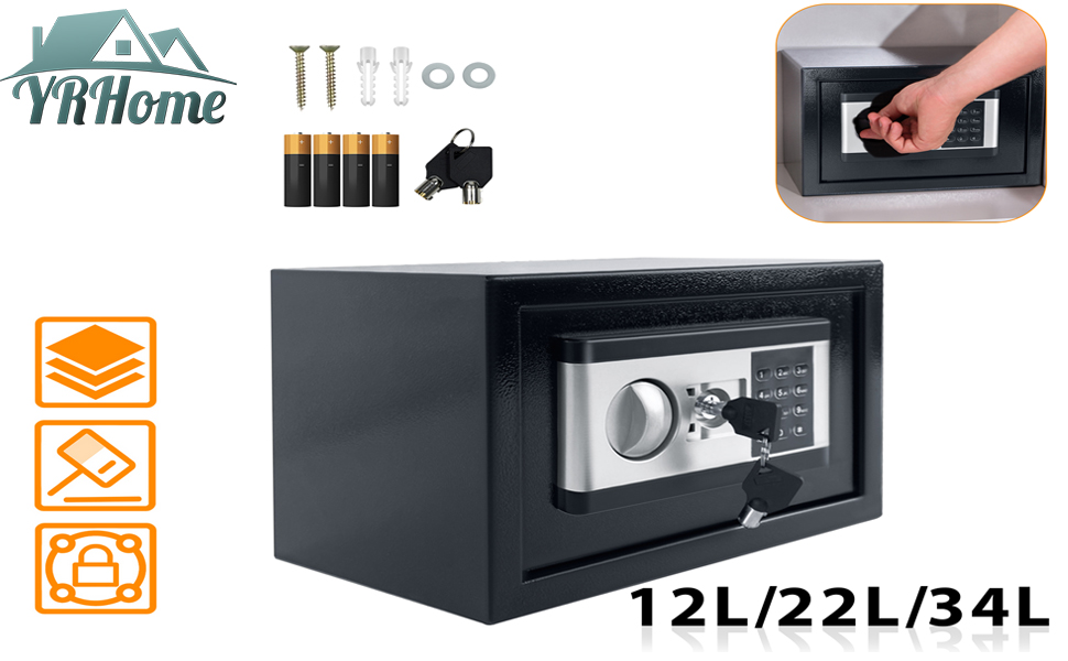 Сейф YRHome 12L Mini Tresor для дому з цифровим замком, батарейним відсіком та 2 ключами, з сигналізацією. Сталевий сейф для дому.