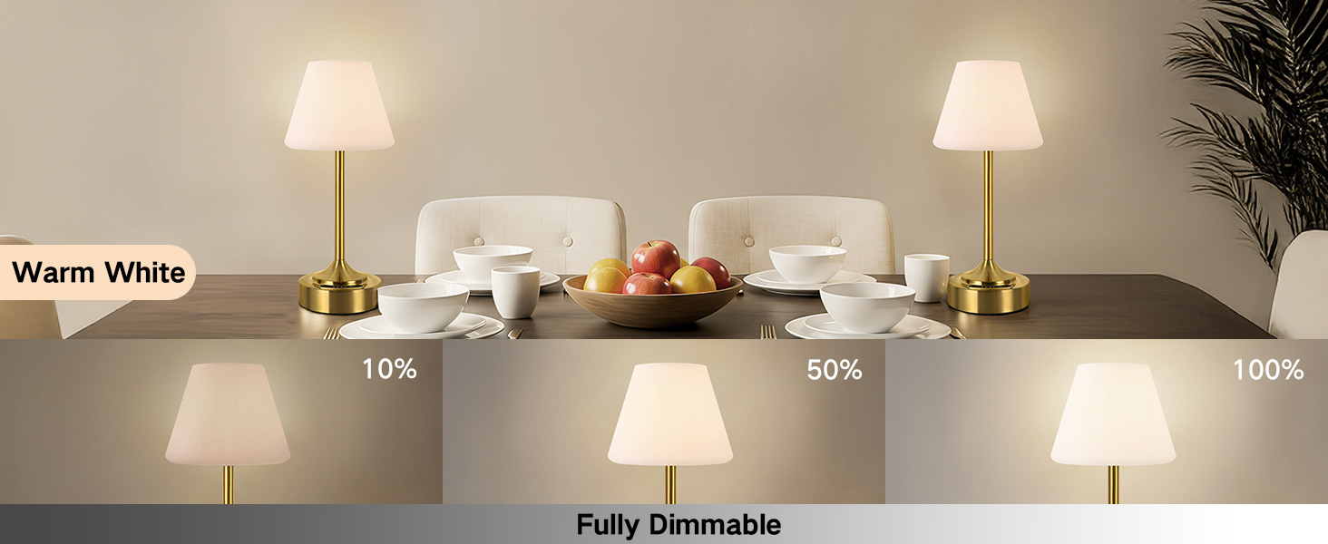 Світлодіодний акумуляторний настільний світильник OUTON 2 шт, USB-C, 3 режими освітлення (3000K-6000K), сенсорне керування, IP54, 53 год, золотий - для ванної, кухні, вулиці