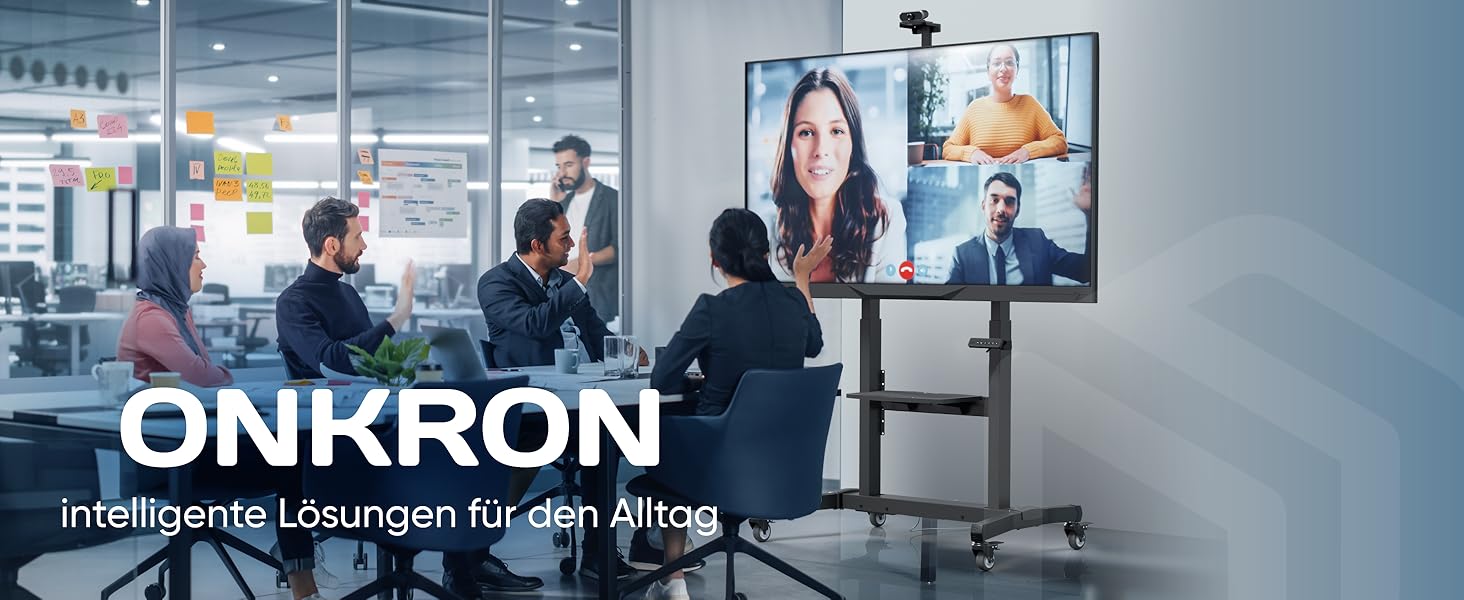 ONKRON Electric TV Stand with Wheels - Adjustable Height, 50-100 Inch TVs, 130kg Capacity, VESA 1000x600 - Black