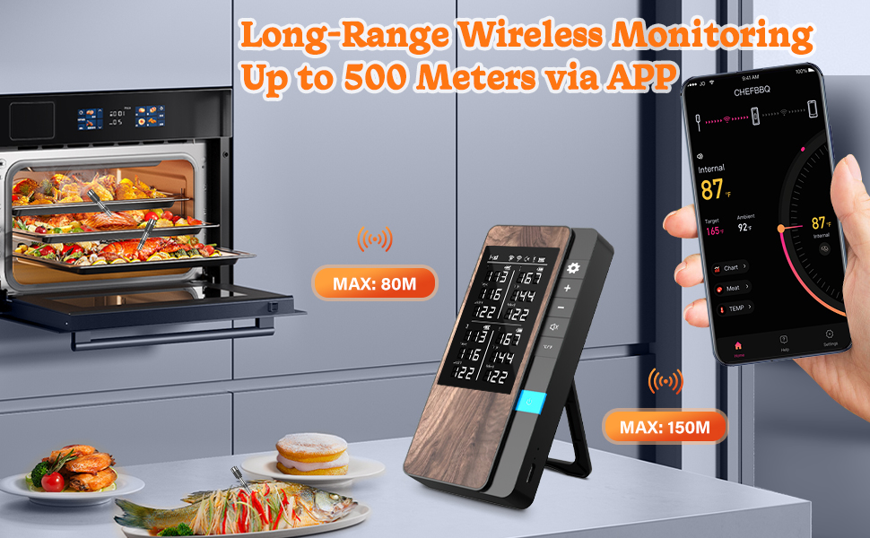 Беспроводний термометр для м'яса 4 шт. з Bluetooth, водонепроникний IP67, для приготування на грилі, в духовці, мангалі, ротатерії, фритюрниці