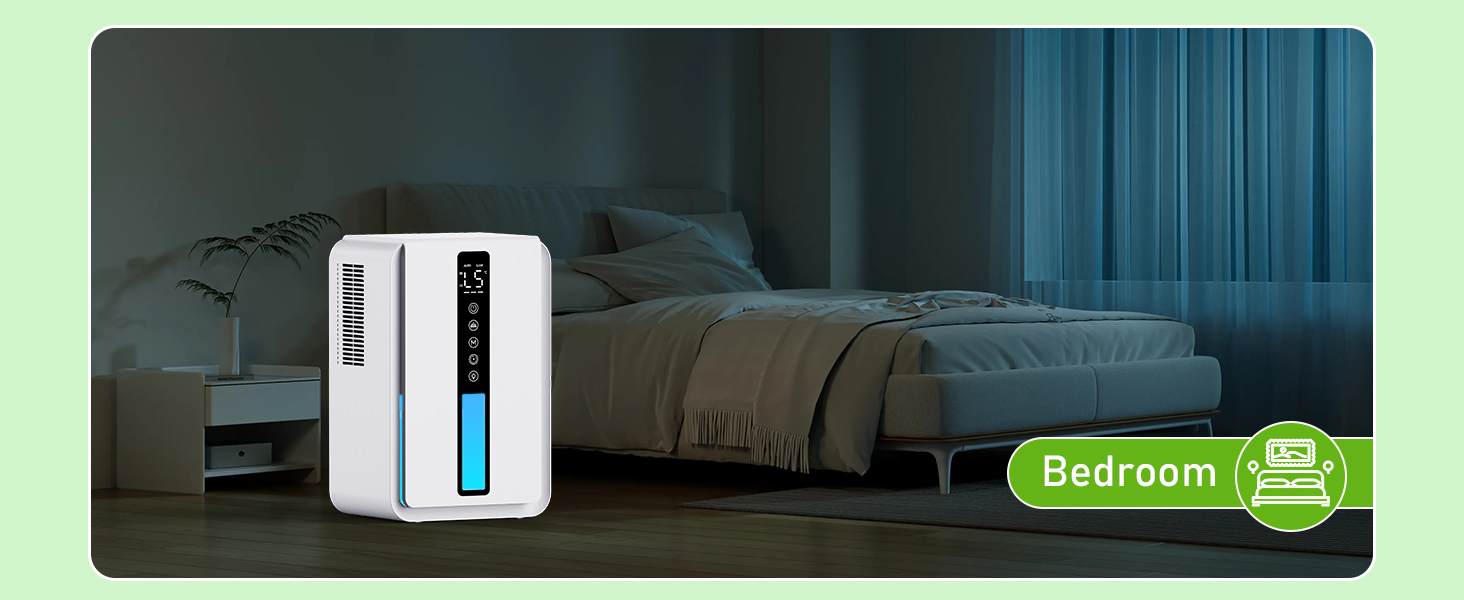 Електричний осушувач повітря 1.8L з антизаморожувальним захистом, 2 швидкості та 2 режими, таймер 48H, RGB підсвітка, для спальні, ванної кімнати та гуртожитку (2500 мл)