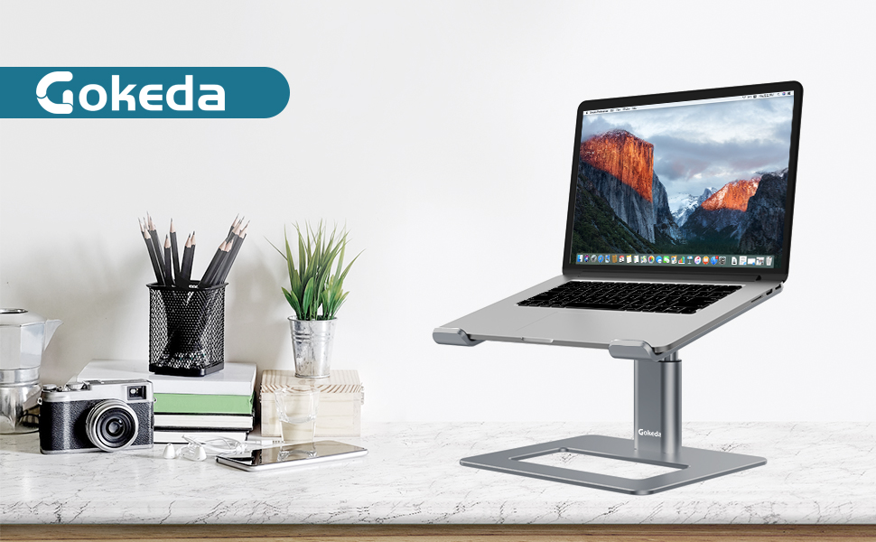 Підставка для ноутбука GOKEDA, регульована, ергономічна, з алюмінію, сумісна з MacBook, Dell, HP, Lenovo, Samsung (11-17 дюймів), сіра