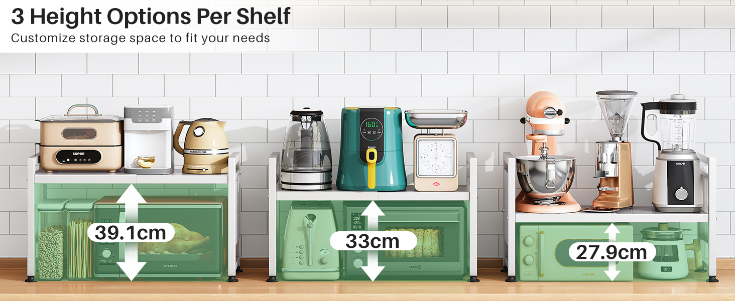 Поличка для мікрохвильової печі SAYZH, 2-рівнева розширювана, з 10 гачками, для кухні, чорна (біла)