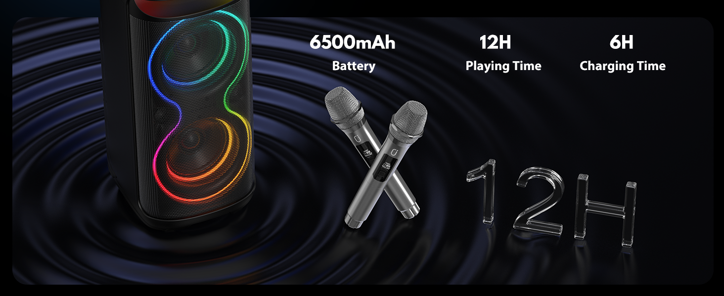 Караоке машина HWWR T20 з 2 мікрофонами, Bluetooth, RGB-підсвічуванням, TF/USB, AUX, Rec. Партійна колонка для дому та вечірок. Підтримка TWS.