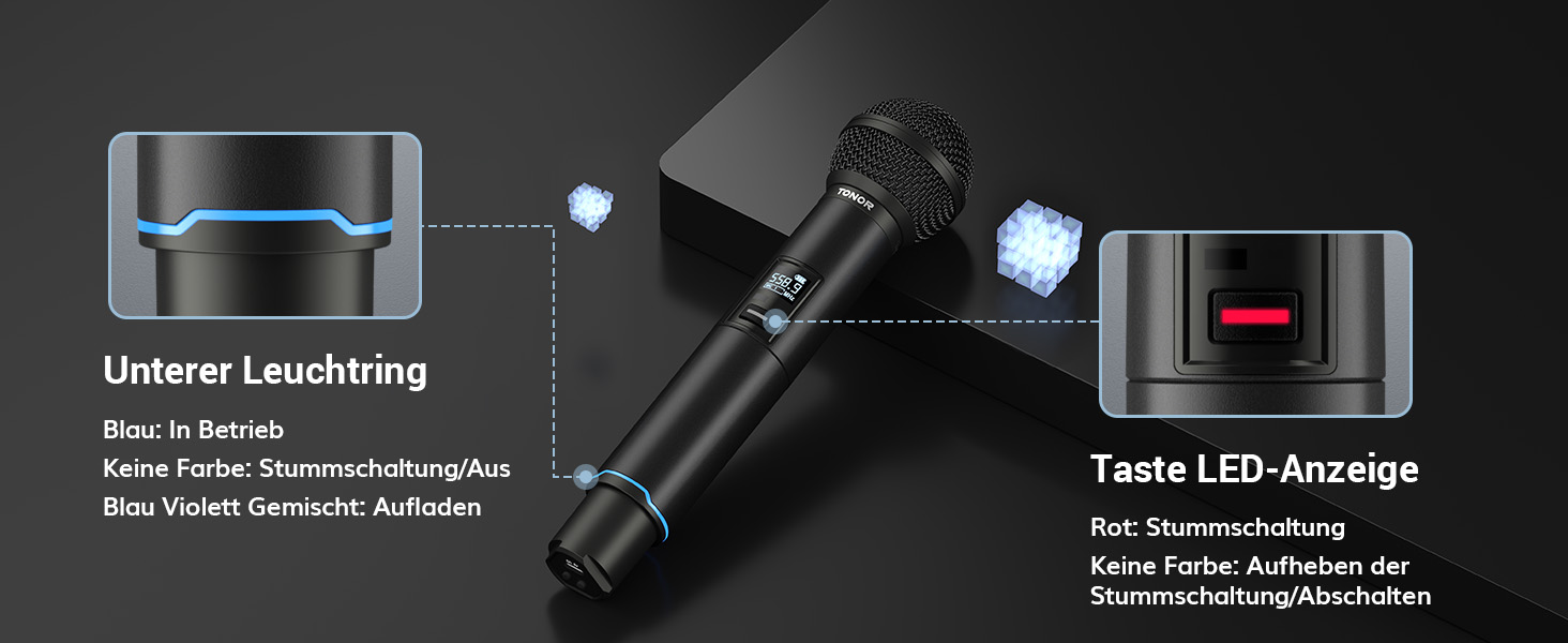TONOR TW720 Бездротовий мікрофон Bluetooth з металевим корпусом, UHF, 100м, 2 шт. для караоке, вечірок, конференцій