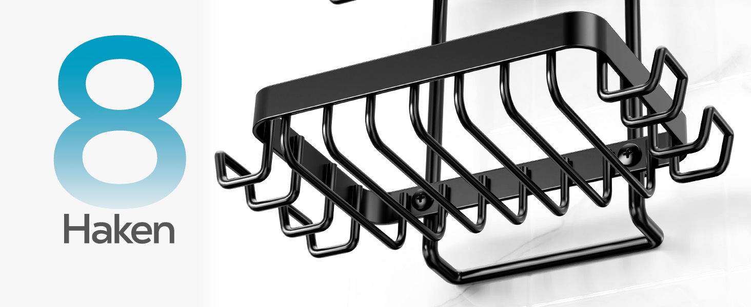 Підставка для мила на 2 рівні від Nieifi з водовідведенням, нержавіюча сталь, без свердління для душової кабіни, чорна