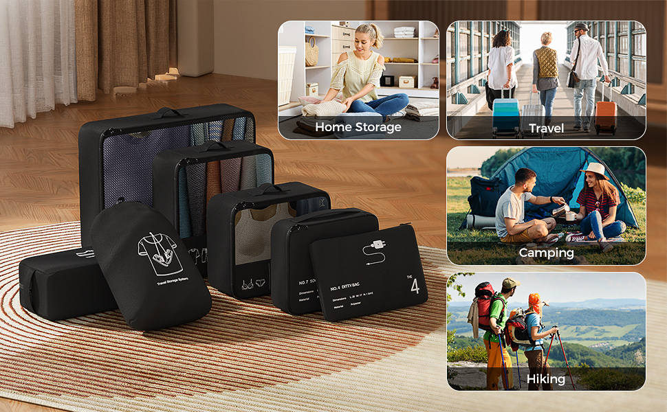 Органайзер для валізи Yomisee, набір 7 шт. - комплект кубиків для пакування, туристичні сумки для одягу, чорний