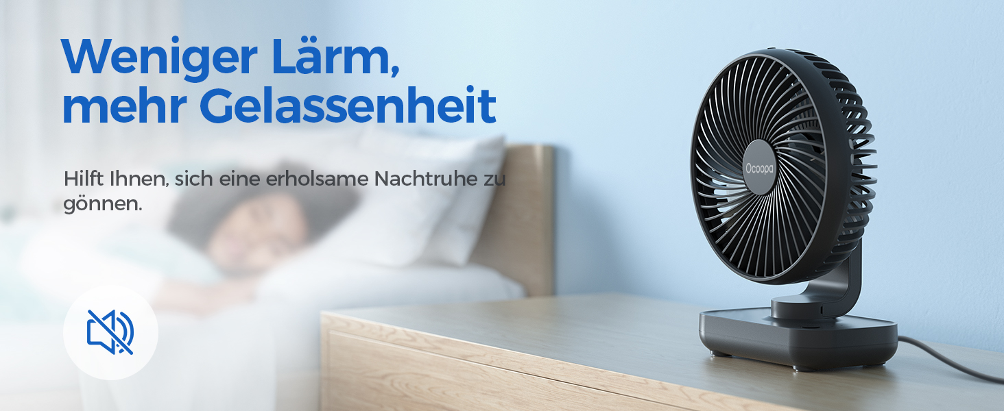 USB вентилятор OCOOPA - тихий, портативний, 4 швидкості, 4000mAh, для дому, офісу, чорний/темно-синій